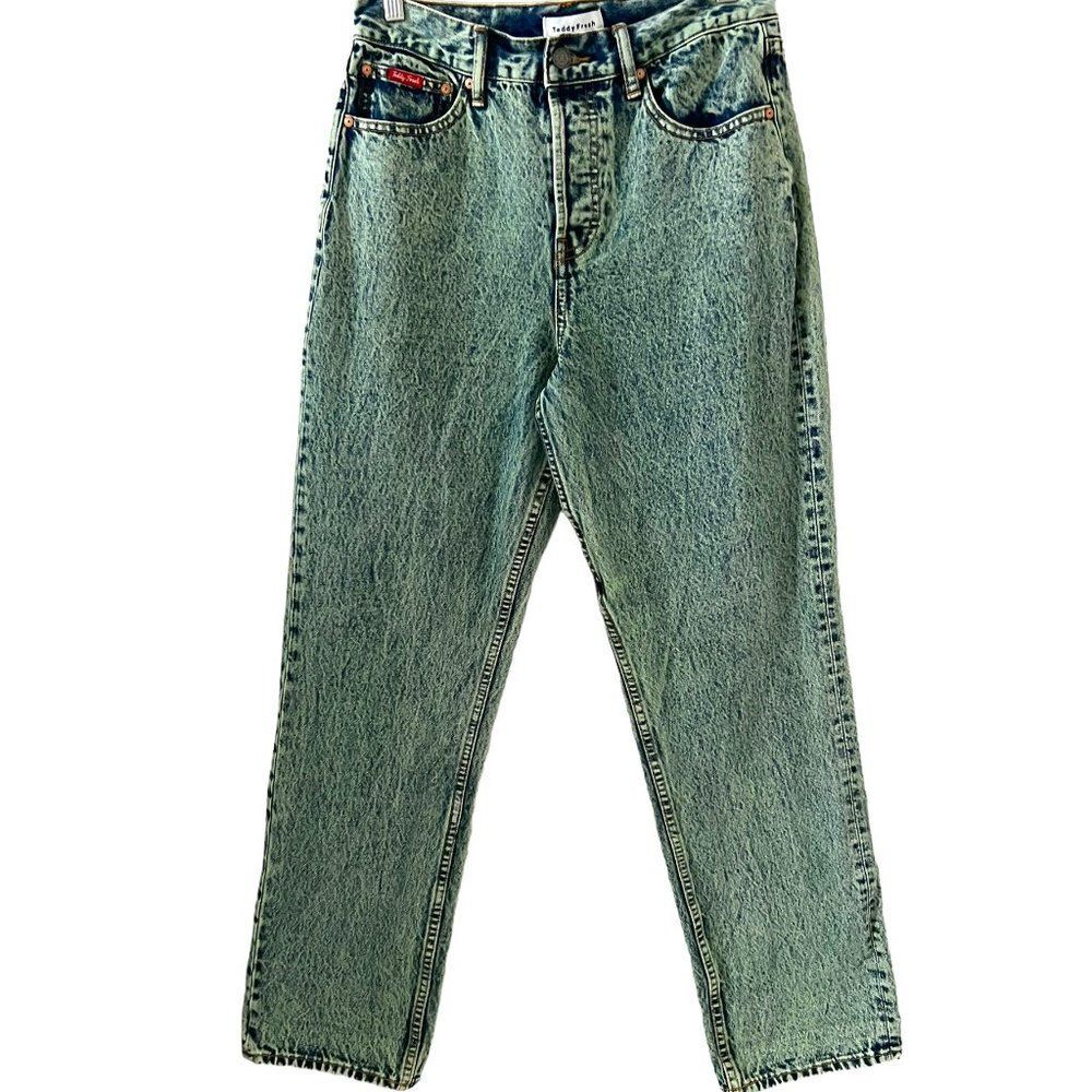 Teddy Fresh High-Rise Straight-Leg Acid Wash Jeans In Vintage Green Size 29